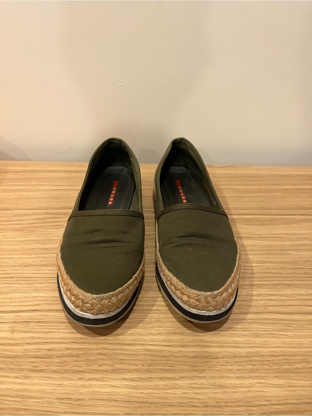 Prada Olive Green Espadrille Slip-On Shoes - Picture 2 of 6